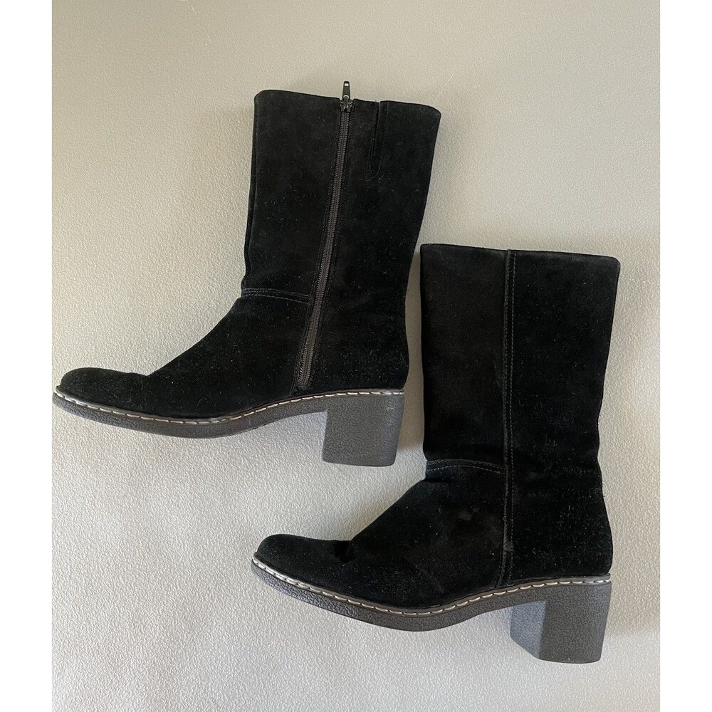 Dockers Beatrix Tall Womens Suede Leather Boots Size 9M Black Chunky Heel Retro